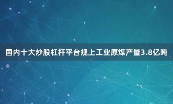 国内十大炒股杠杆平台规上工业原煤产量3.8亿吨